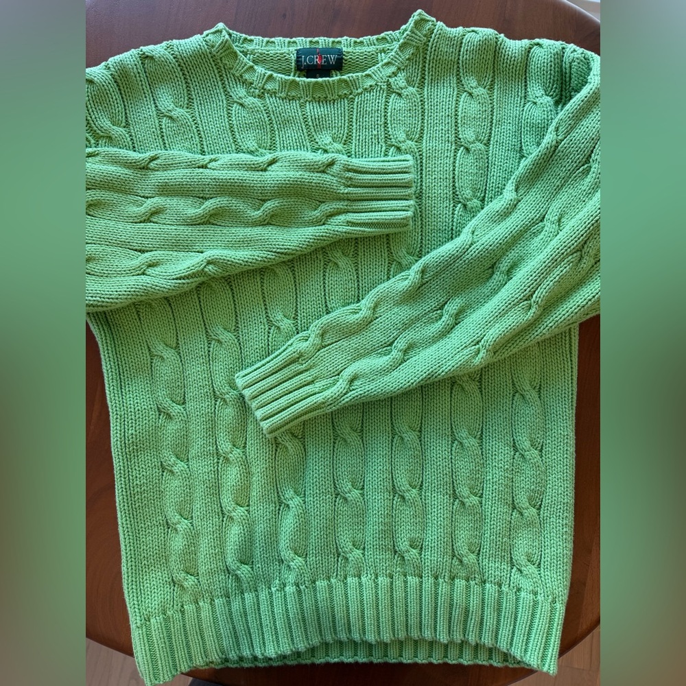 J.Crew Oarsman Green Cotton Cable Crewneck Sweater Size Small